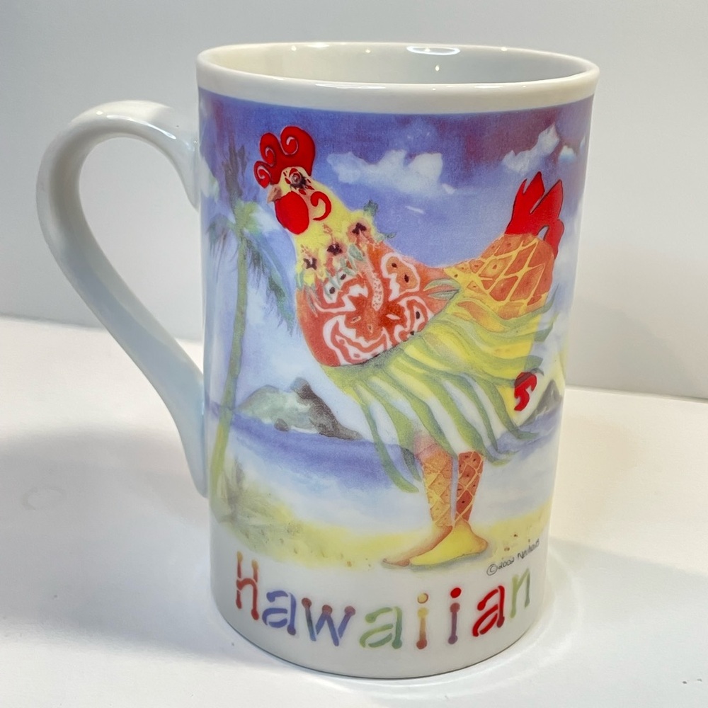 Poultry in Motion Coffee Mug Sharon Neuhaus Hawaiian Rooster 2002 Multicolor Art